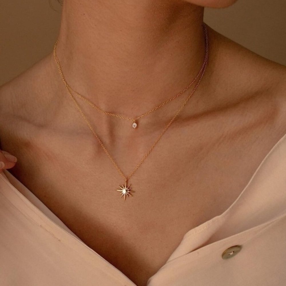 GOLD 14k Gold Plated 2pc Star Necklace Set